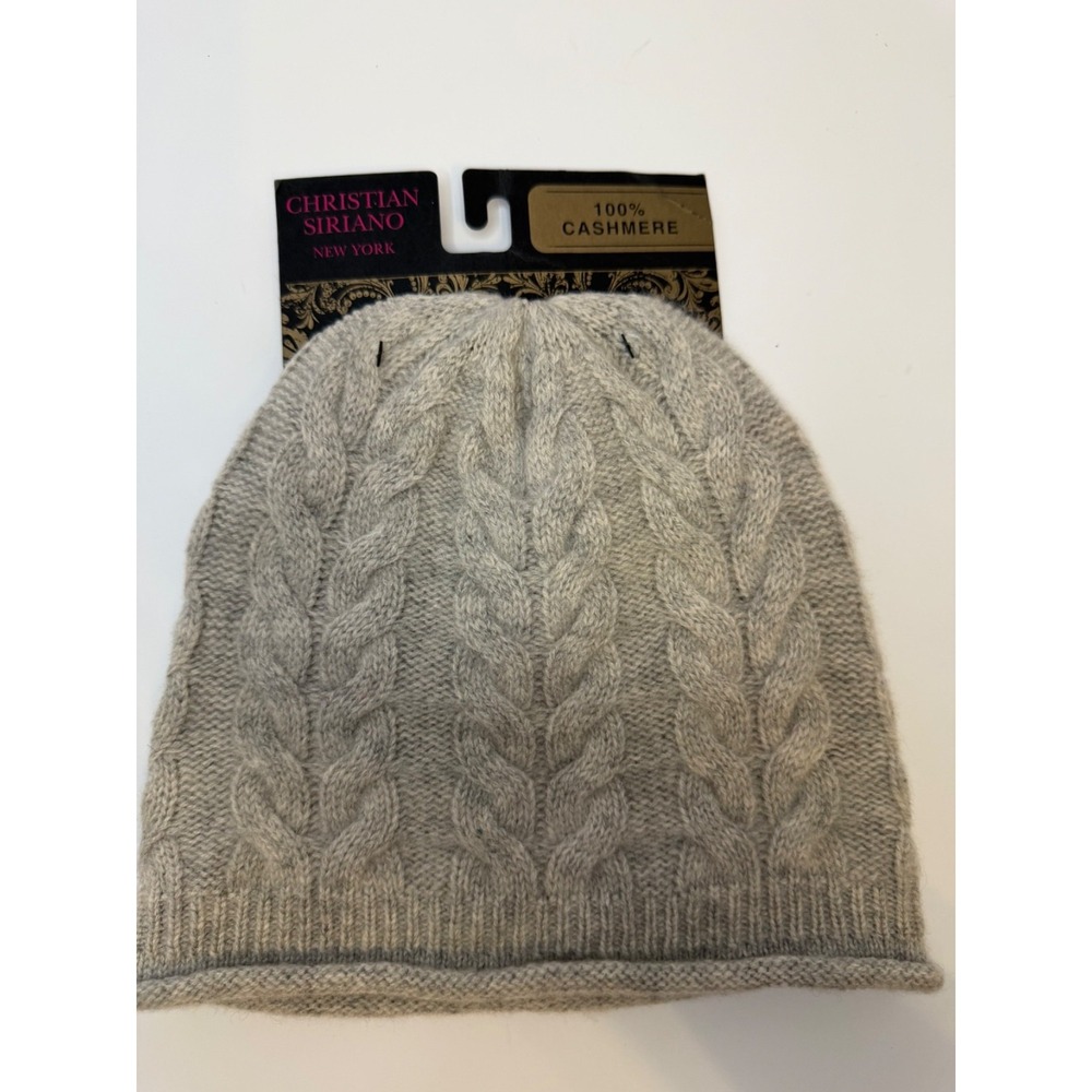 NWT 100% Cashmere Christian Siriano Cable Knit Gray Beanie Hat